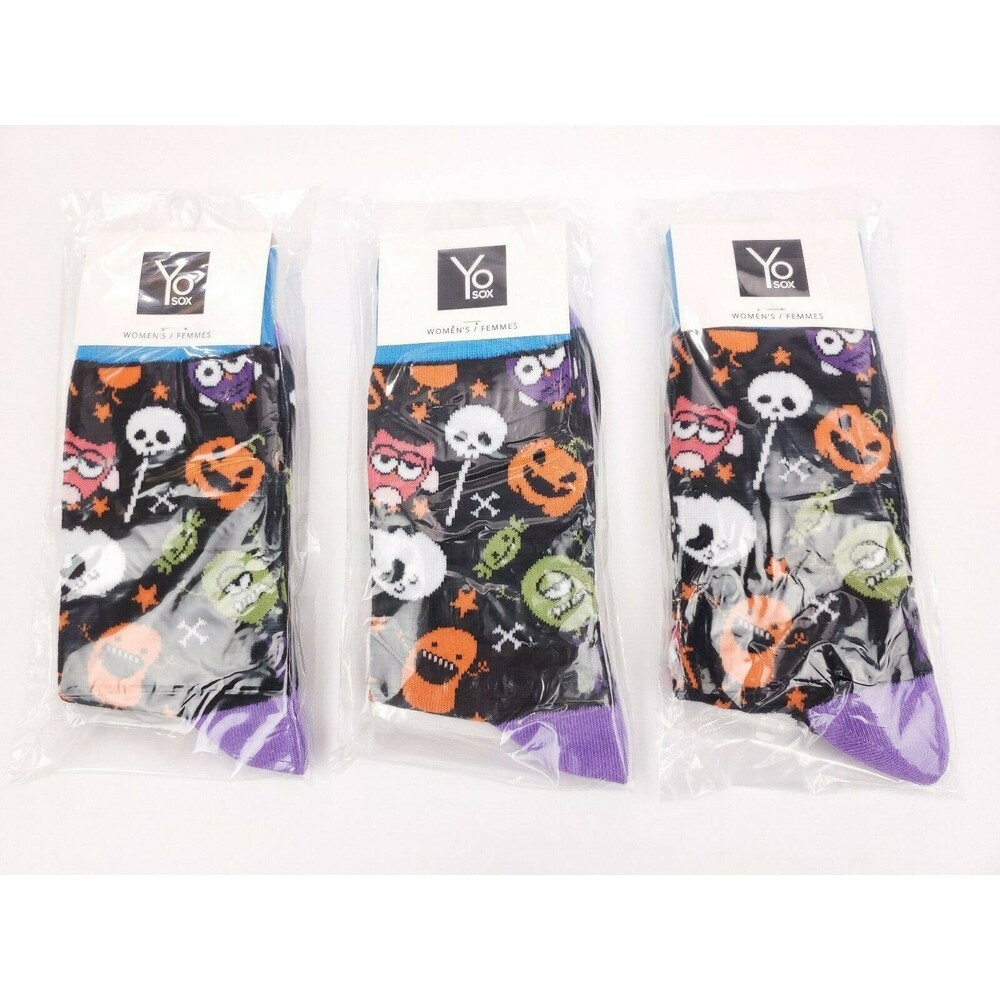 3 Pack Yo Sox Graphic Print Womens Crew Socks Halloween Design Size 6-10